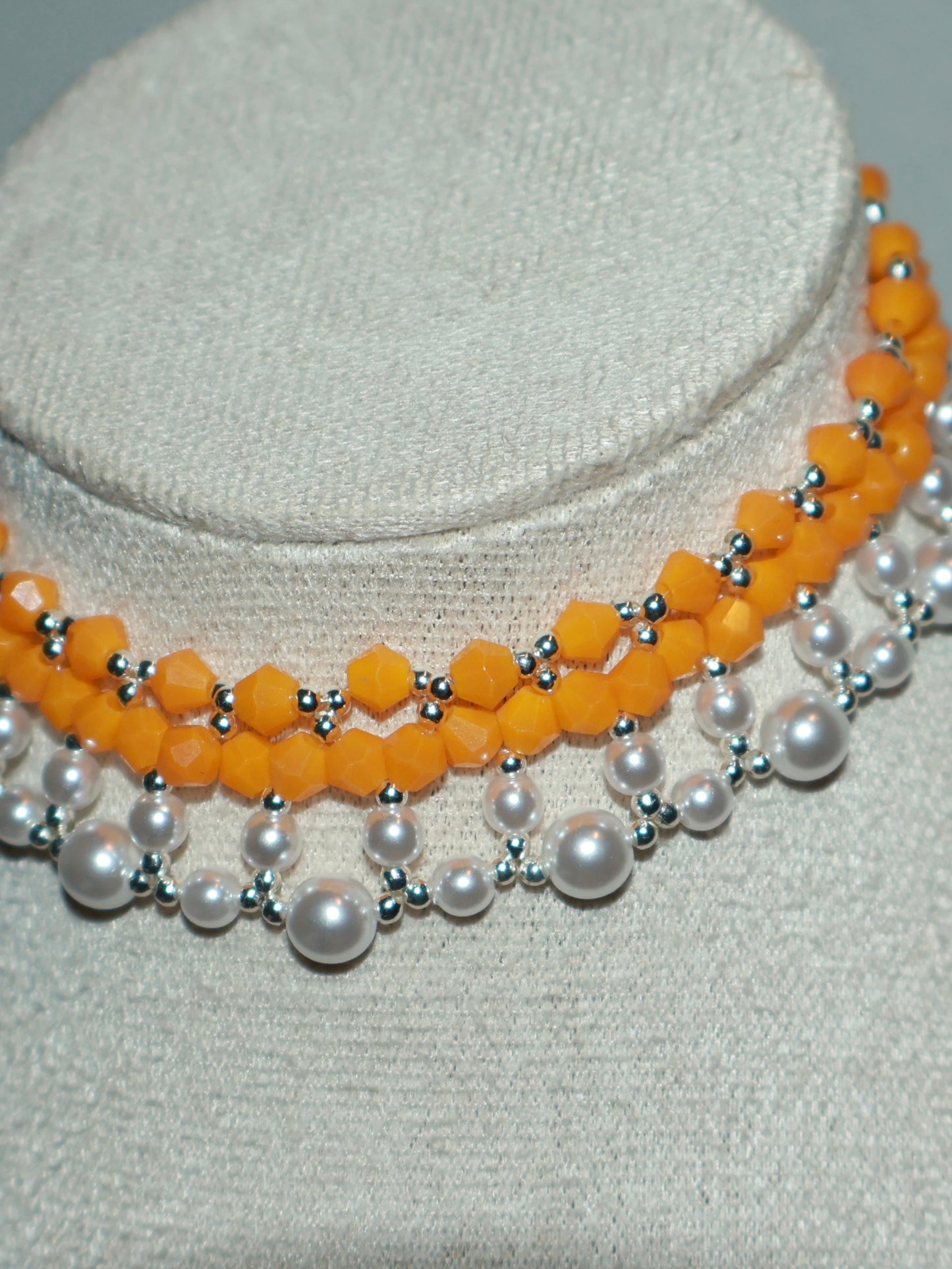 Handcrafted Vibrant Hermès Orange and Pearl Pet Choker Necklace – Dogs, Cats, Other Pets - Luxe Matching Jewelry for Pets and Owners