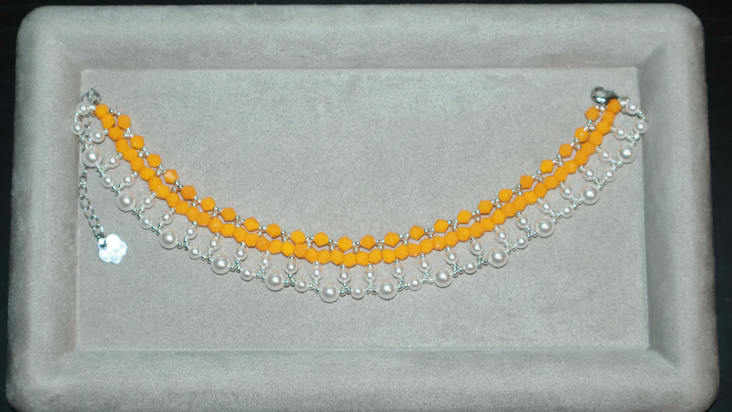 Handcrafted Vibrant Hermès Orange and Pearl Pet Choker Necklace – Dogs, Cats, Other Pets - Luxe Matching Jewelry for Pets and Owners