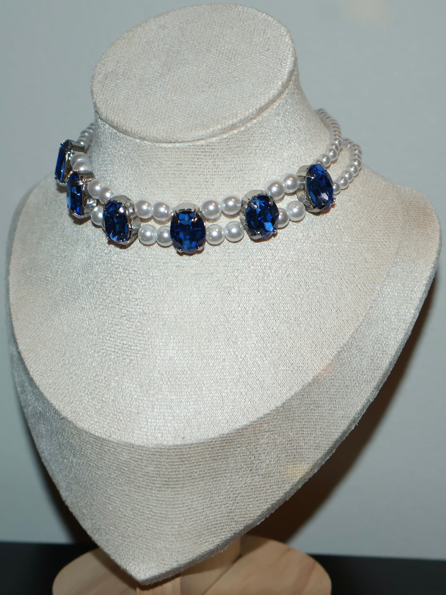 Handcrafted Luxury Sapphire and Pearl Pet Choker Necklace - Dogs, Cats, Other Pets -  - Luxe Matching Jewelry for Pets and Owners