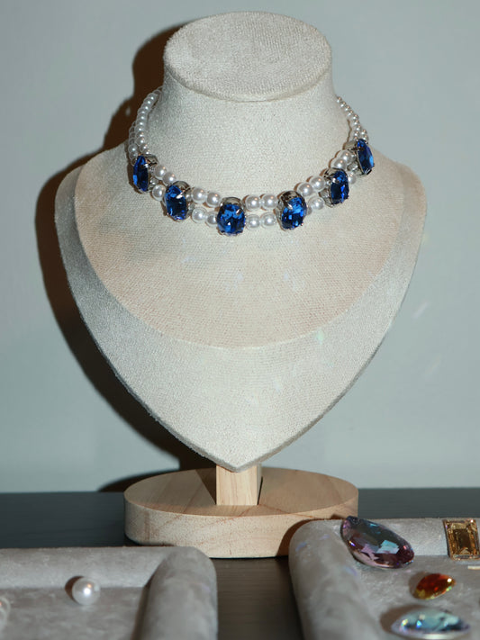 Handcrafted Luxury Sapphire and Pearl Pet Choker Necklace - Dogs, Cats, Other Pets -  - Luxe Matching Jewelry for Pets and Owners