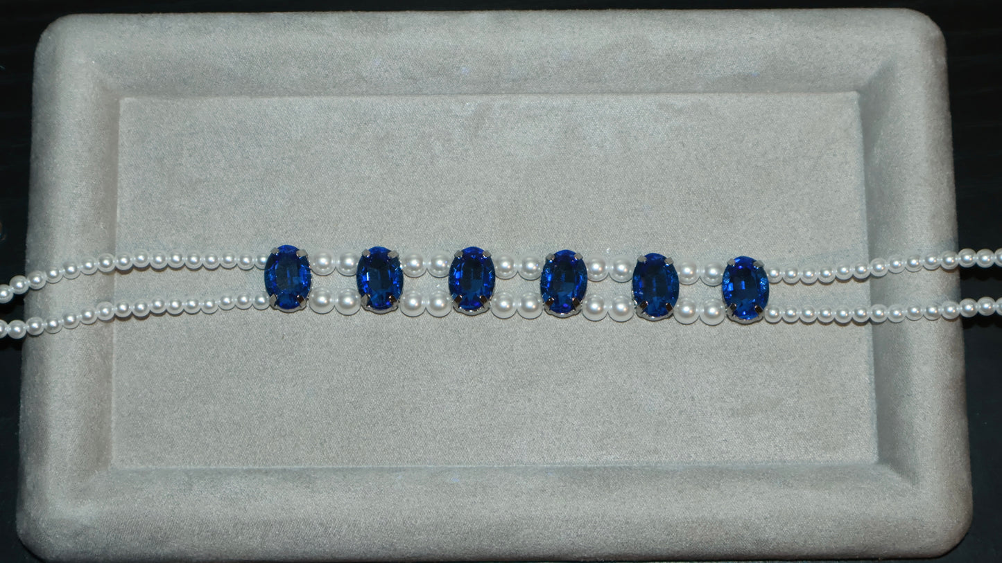 Handcrafted Luxury Sapphire and Pearl Pet Choker Necklace - Dogs, Cats, Other Pets -  - Luxe Matching Jewelry for Pets and Owners